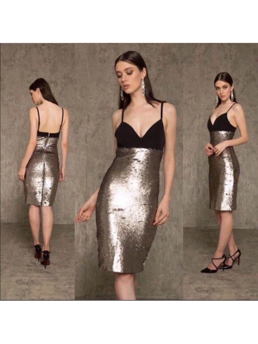Bronx & Banco black and silver/ gunmetal midi